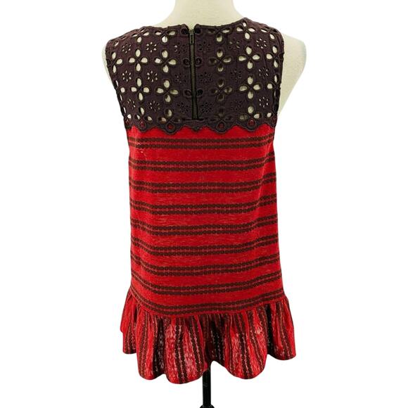 Free People Striped Lace Knit Tunic Brick Red Large - Picture 8 of 9
